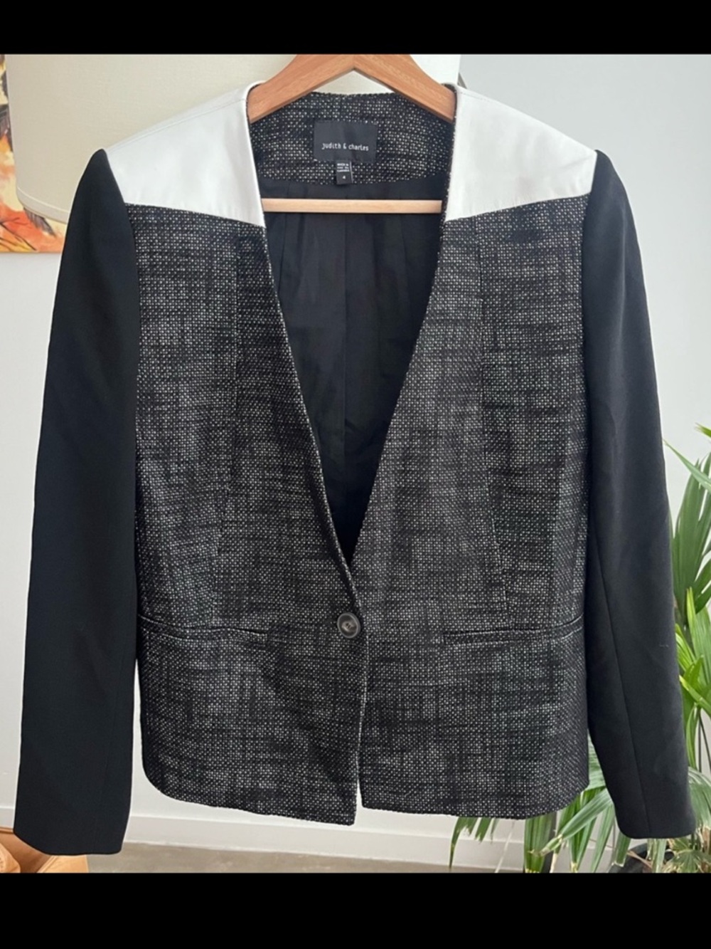 Judith & Charles Linen One Button Blazer w/Leather Accent